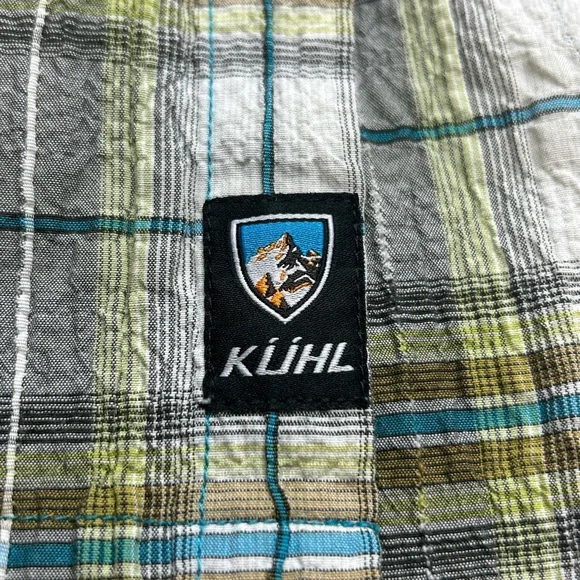 Kuhl Green Plaid Seersucker Button Down Shirt Large Hiking Fishing Outdoors Gorp - Picture 9 of 13